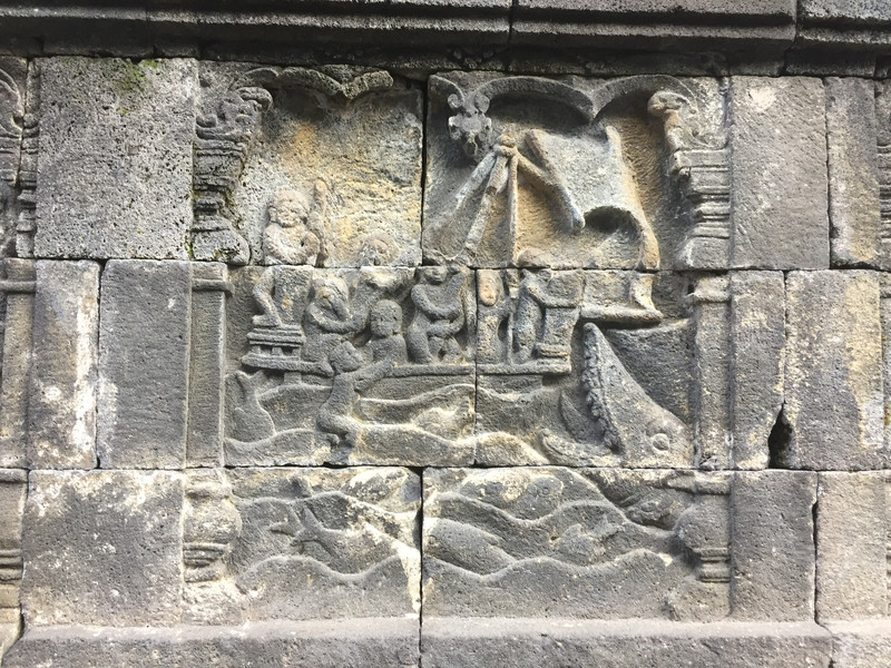 Relief from first terrace - it shows Buddha in a previous incarnation is a turtle which rescues people from a sinking boat