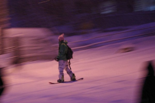 Snowboarder on Queen Anne Ave