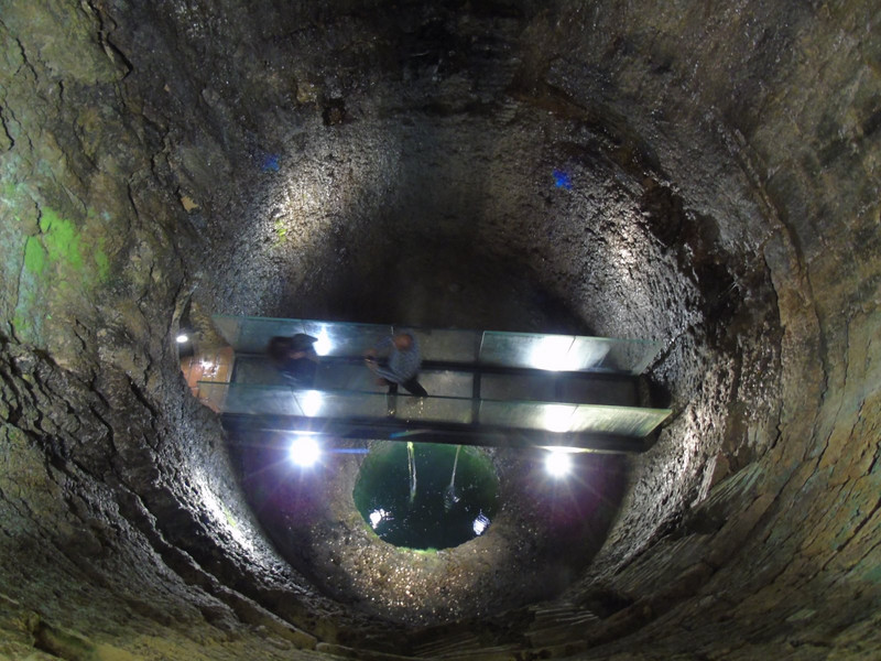 Inside the massive 37m deep Etruscan well which is still fed by three streams