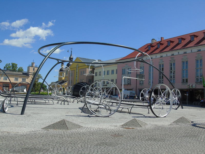 The town square has had a recent upgrade with these modern sculptures
