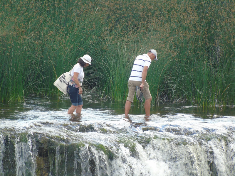 Kevin and Nurcan waded the river above the fall