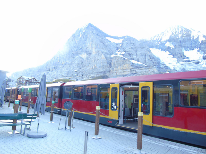 The train at Kleine Scheidegg with the Eiger and Mönch in the background