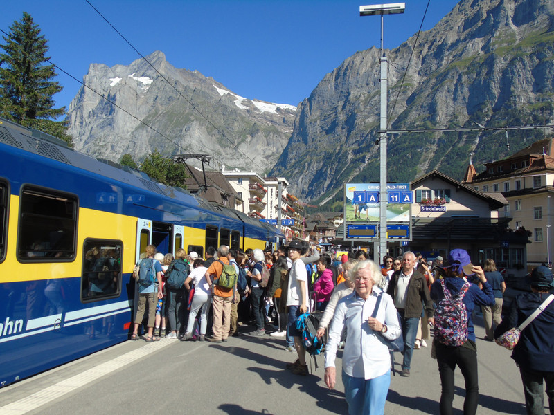 Queuing to get on the train at Grindelwald