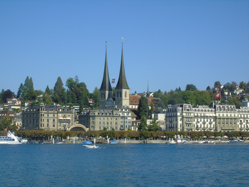 Waterfront buildings with Hofkirche in the background