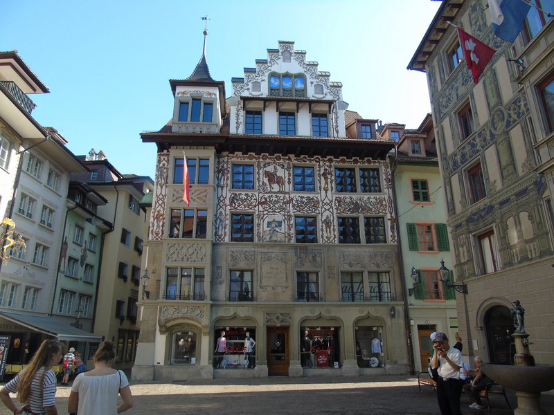 Frescoed buildings in one of the town squares