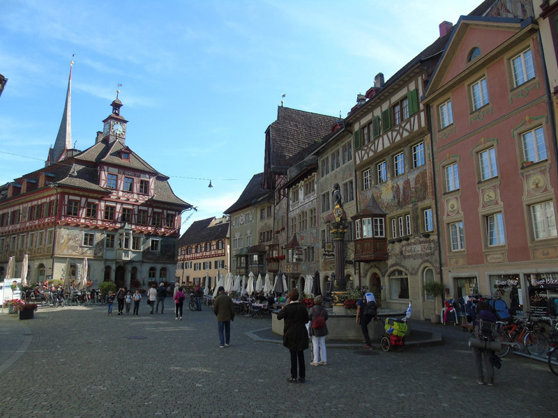 Stein am Rhein’s Rathausplatz. We have never seen so may frescoed buildings in one collection before
