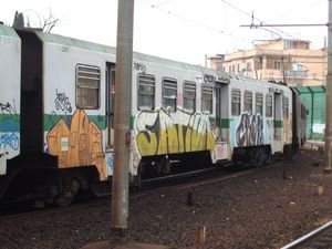 One of the graffiti covered trains we use to get into central Rome