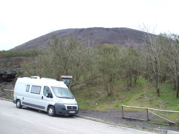 The van below the Vesuvius summit cone
