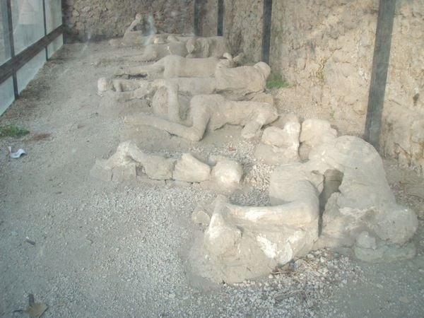Plaster cast of bodies caught in the eruption