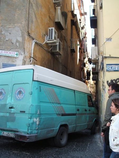 Van having trouble with narrow streets