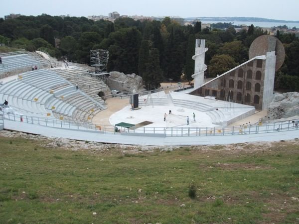 Greek Theatre being prepared for a modern production. Good to see it being used for the purpose it was built