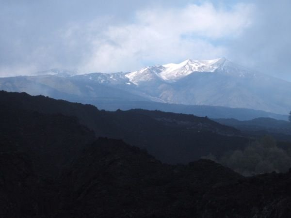 Our first view of Etna with one of the recent lava flows in the foreground