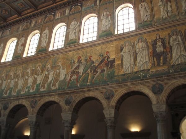 Some of the St Apollinare Nuovo mosaics with the Three Kings in the centre