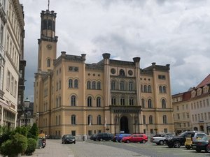 Zittau’s main square with its Italian Palazzo style Rathus