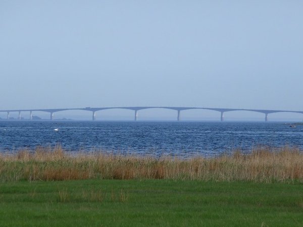 The bridge from Kalmar to Oland the island just off shore. This was taken from our camp site