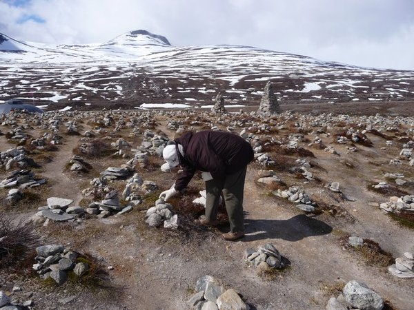 Wendy adding a stone to one of the many cairns