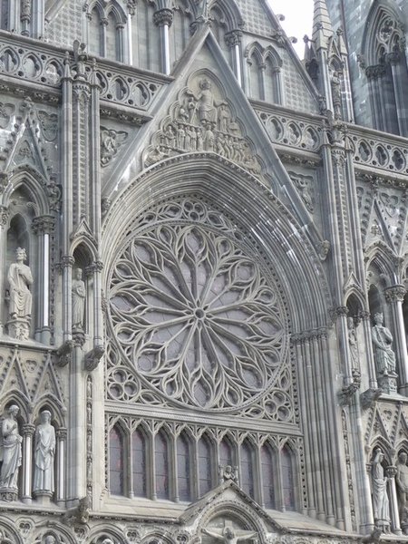 The finely carved rose window