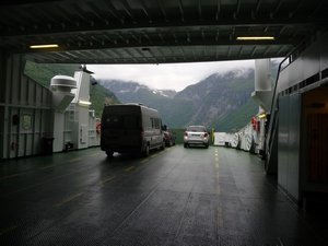 A nearly empty early morning ferry