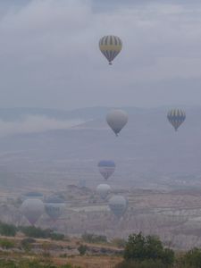 Early morning balloons seen from the site, a foretaste of what we are due to do tomorrow