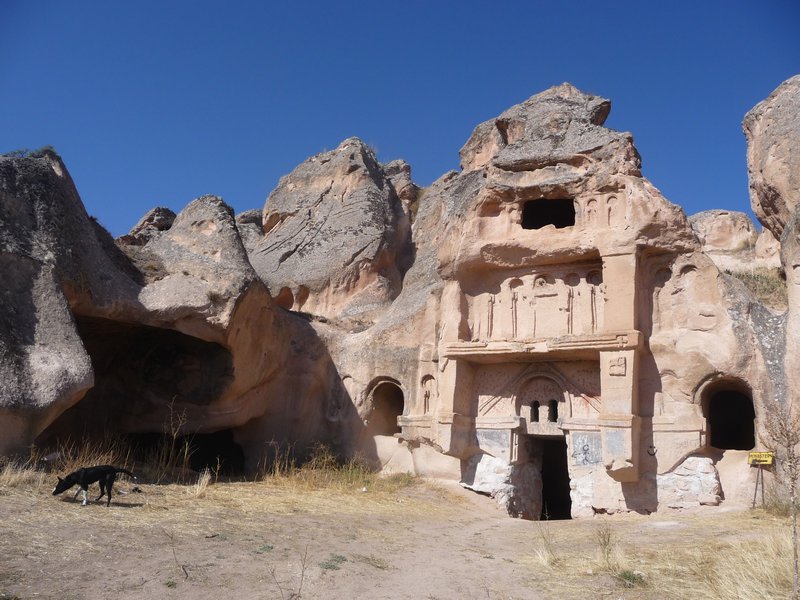 A monastery cut into the rock