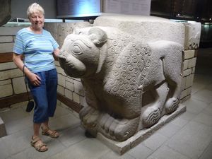 Wendy got into trouble for stroking this lion at the entrance to the museum