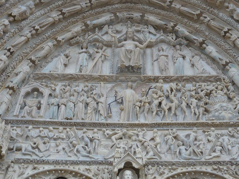 Amazingly detailed carving above the west door of the cathedral depicting naked figures suffering the Last Judgement