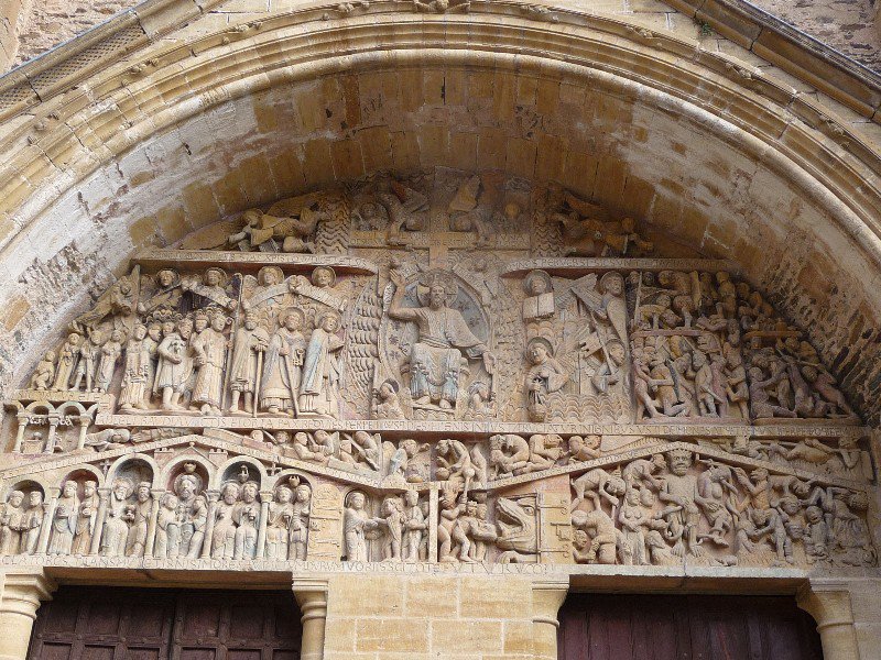 There is an intricately carved Last Judgement tympanum above the main door. Not the first we have seen on this trip