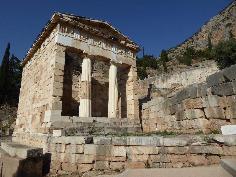 The Athenian Treasury, one of many similar buildings which lined the sacred way