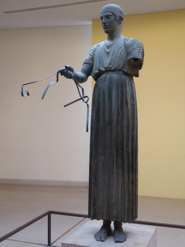 This bronze statue of a Charioteer from the about 450BC is the outstanding item in the museum 