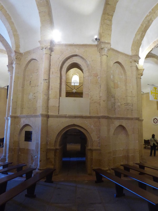 Inside the round nave has a strange two storey structure also twelve-sided