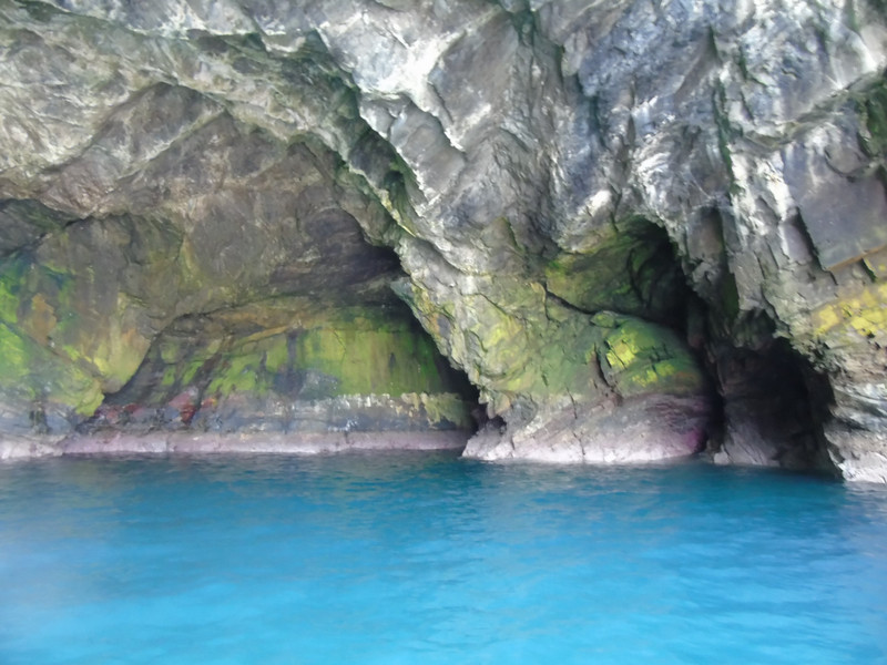 We popped into a sea cave with beautiful blue water