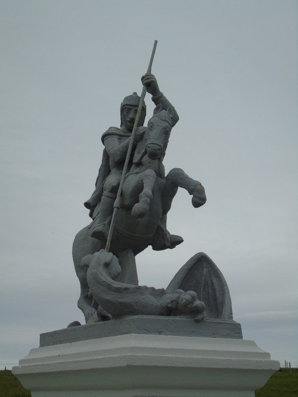 A statue of St George created by Chiocchetti from cement laid over a barbed wire frame