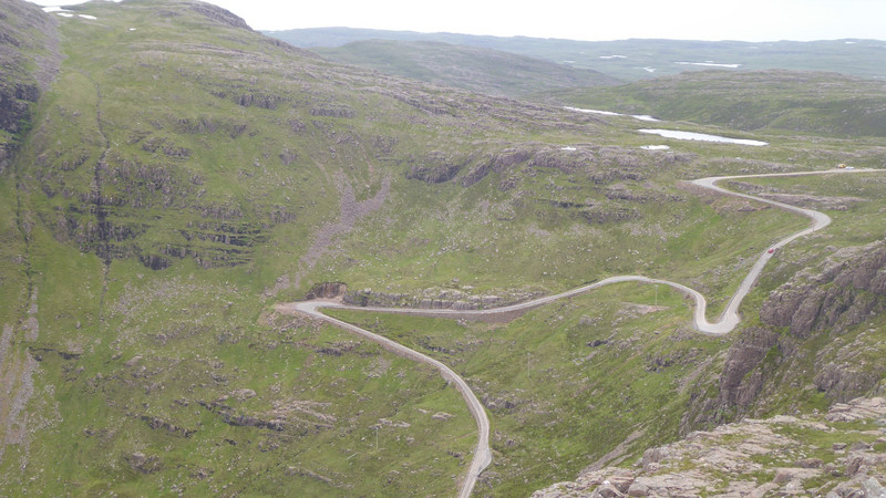 We went for a walk up to a nearby summit from the top of the Bealach na Ba Pass and got this view of the road with its hairpins