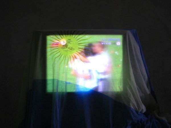 The TV drapped in Argentinian colours after knocking out USA in the Copa America (Don´t worry though they got beaten by Brasil in the Final)