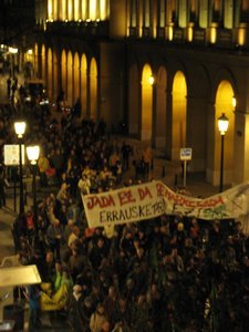 Protest outside our hostel, San Sebastian