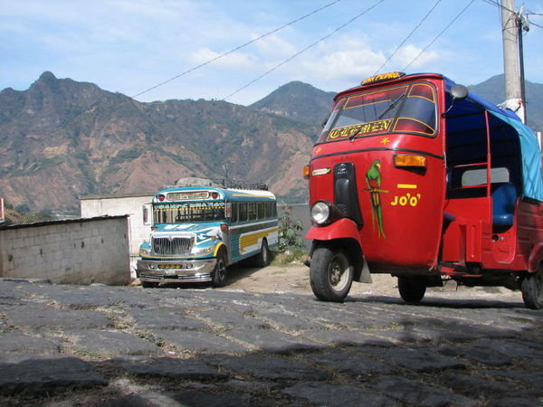 Lake Atitlan San Pedro Panama bus and tuk tuk