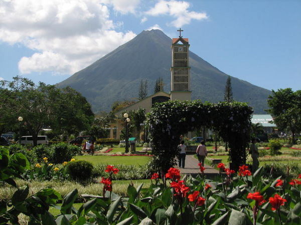 Arenal volcano from La Fortuna city park