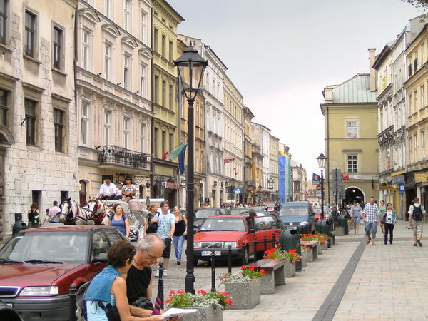 Krakow streetscape with horsecarts
