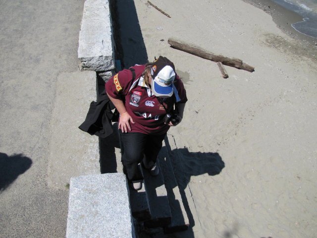 Joanne on Stanley Park steep beach steps