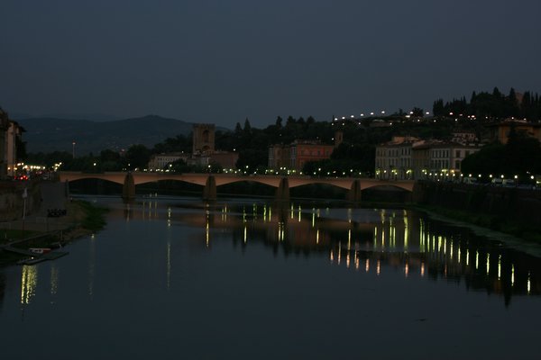 Night reflections on the Arno river