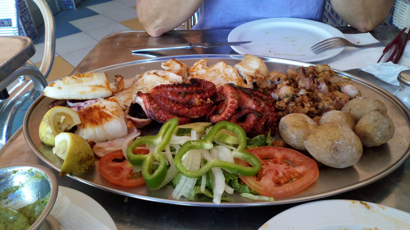 Fish platter with octopus at restaurant in Lanzarote