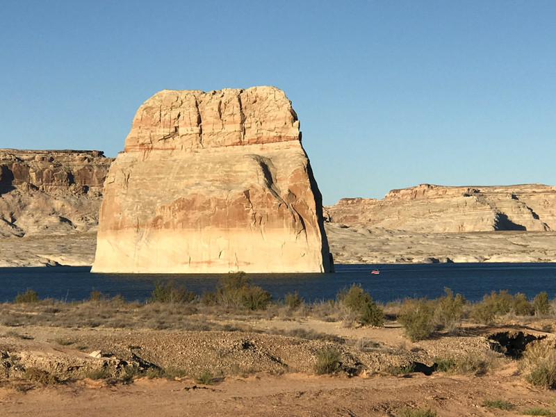 Lone Rock, Glen Canyon. For scale, thats a boat to the right 