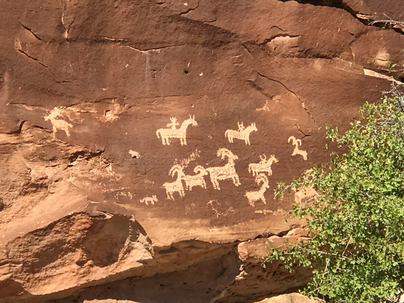 Ancient Moab Petroglyphs, but we think someone has added a reindeer to the left.
