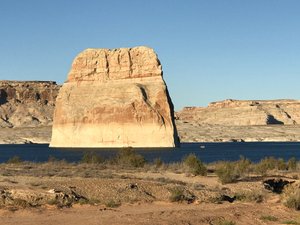 Lone Rock, Glen Canyon. For scale, thats a boat to the right 
