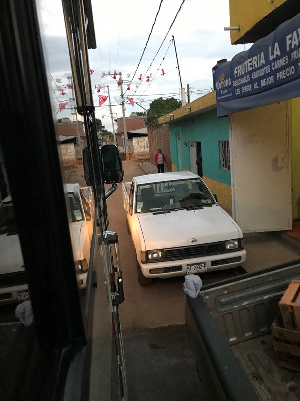 Driving into San Juan, a tight fit.