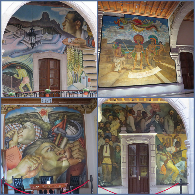 Collage of murals in Pancho Villa museum.