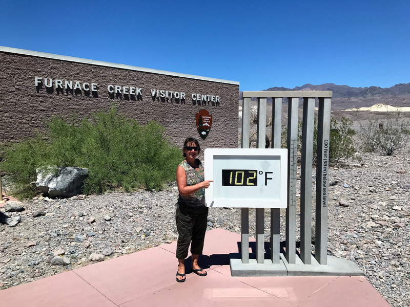 A warm spring day in Death Valley, note the aptly named visitor centre