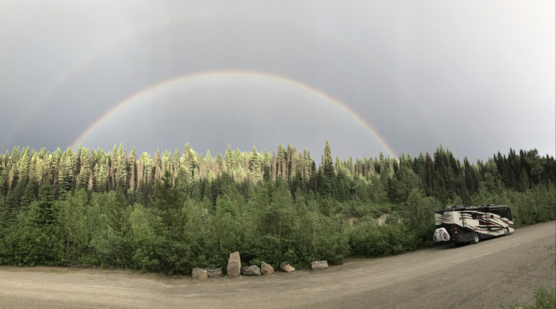 Double rainbow over our Rig. Barkerville.  
