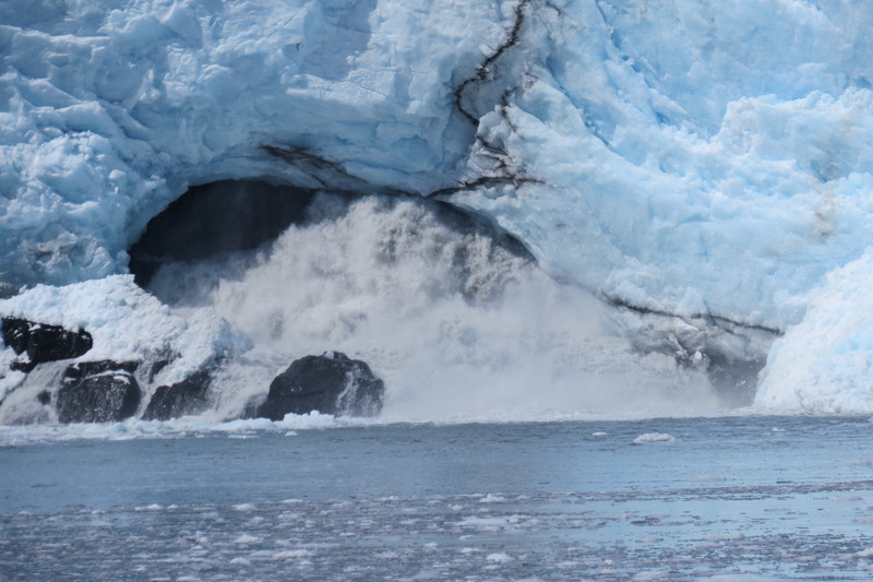 Water cascading through glacier face. 