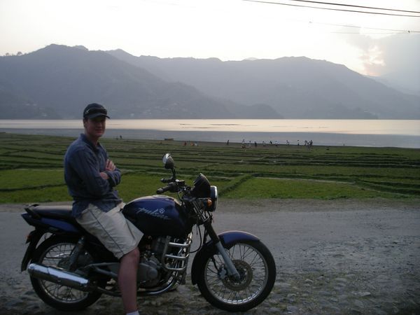 Justin on our motorbike next to lake Phewa - Pokhara